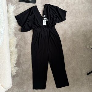 ASOS Black Puff Sleeve Jumpsuit with V-Neck